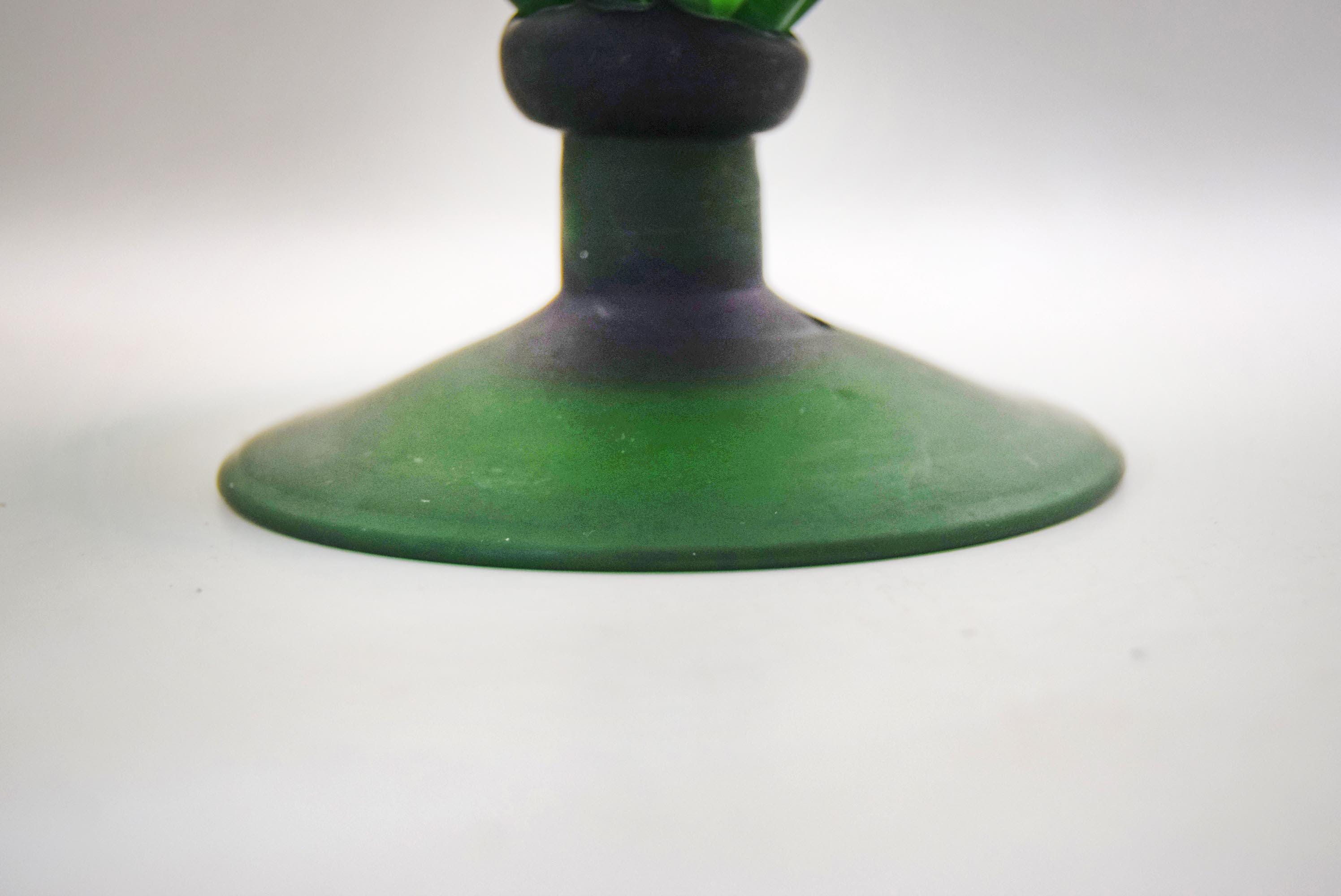 Vintage Zodax Hand Blown Frosted Green Glass Chalice Bowl | French Art Glass