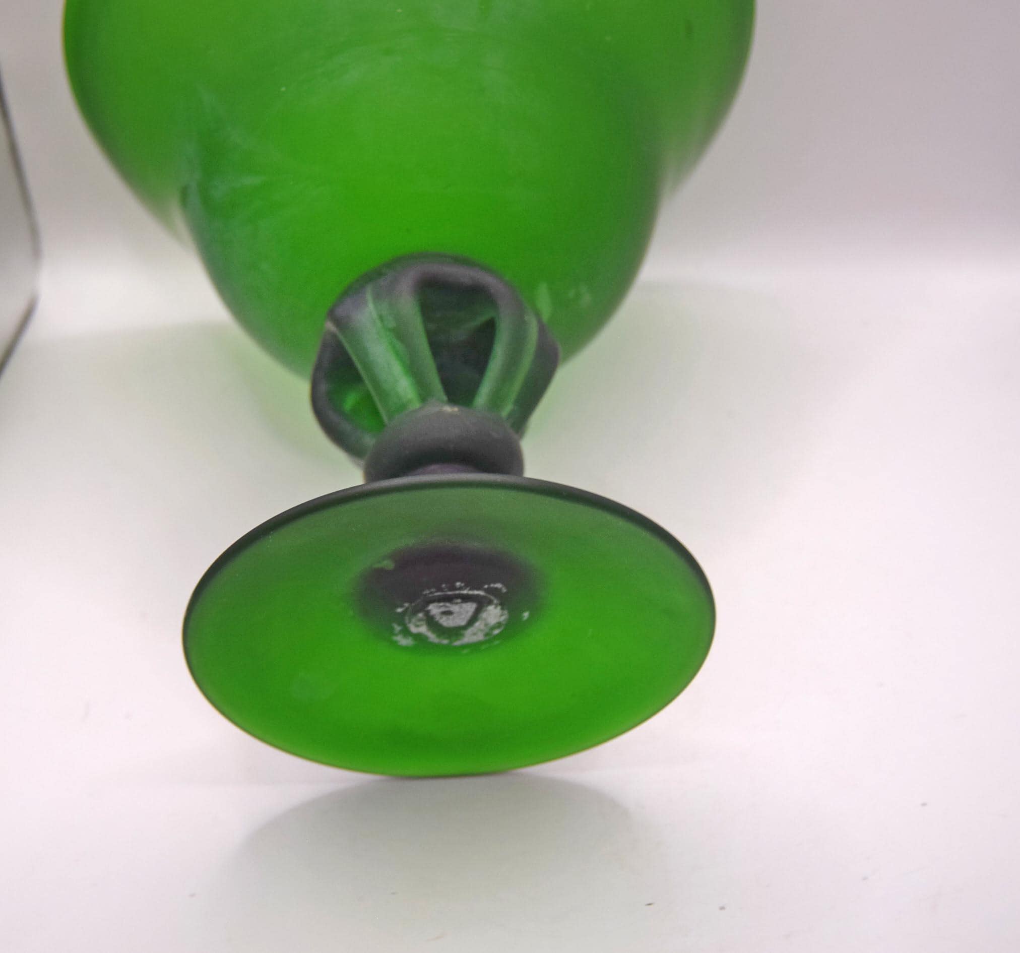 Vintage Zodax Hand Blown Frosted Green Glass Chalice Bowl | French Art Glass