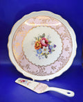 Vintage Old Foley James Kent Cake Plate and Server Set, Floral Bouquet Ceramic Cake Slice, Staffordshire England