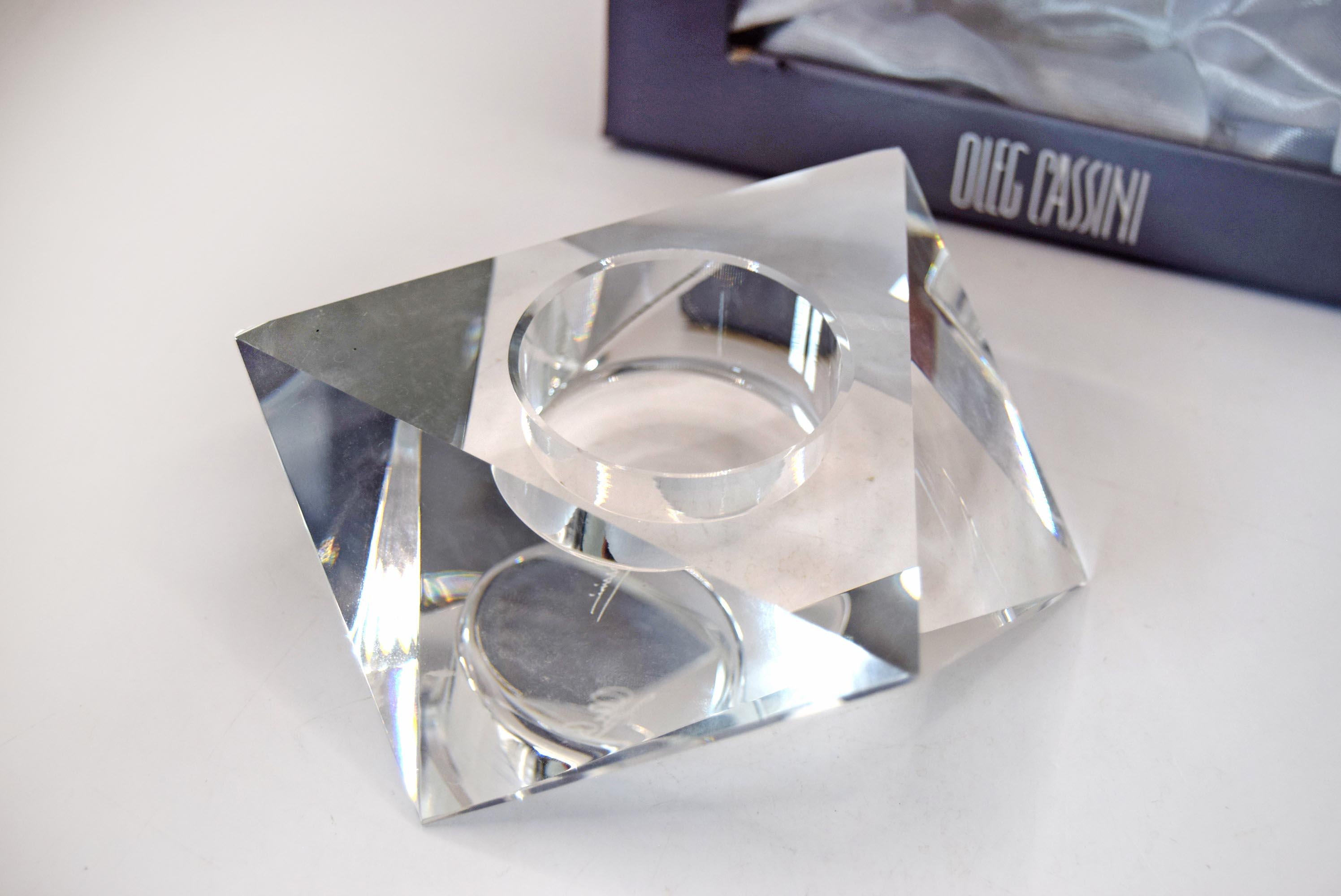 Signed Oleg Cassini Boxed Lead Crystal Votive Candle Tealight Holder