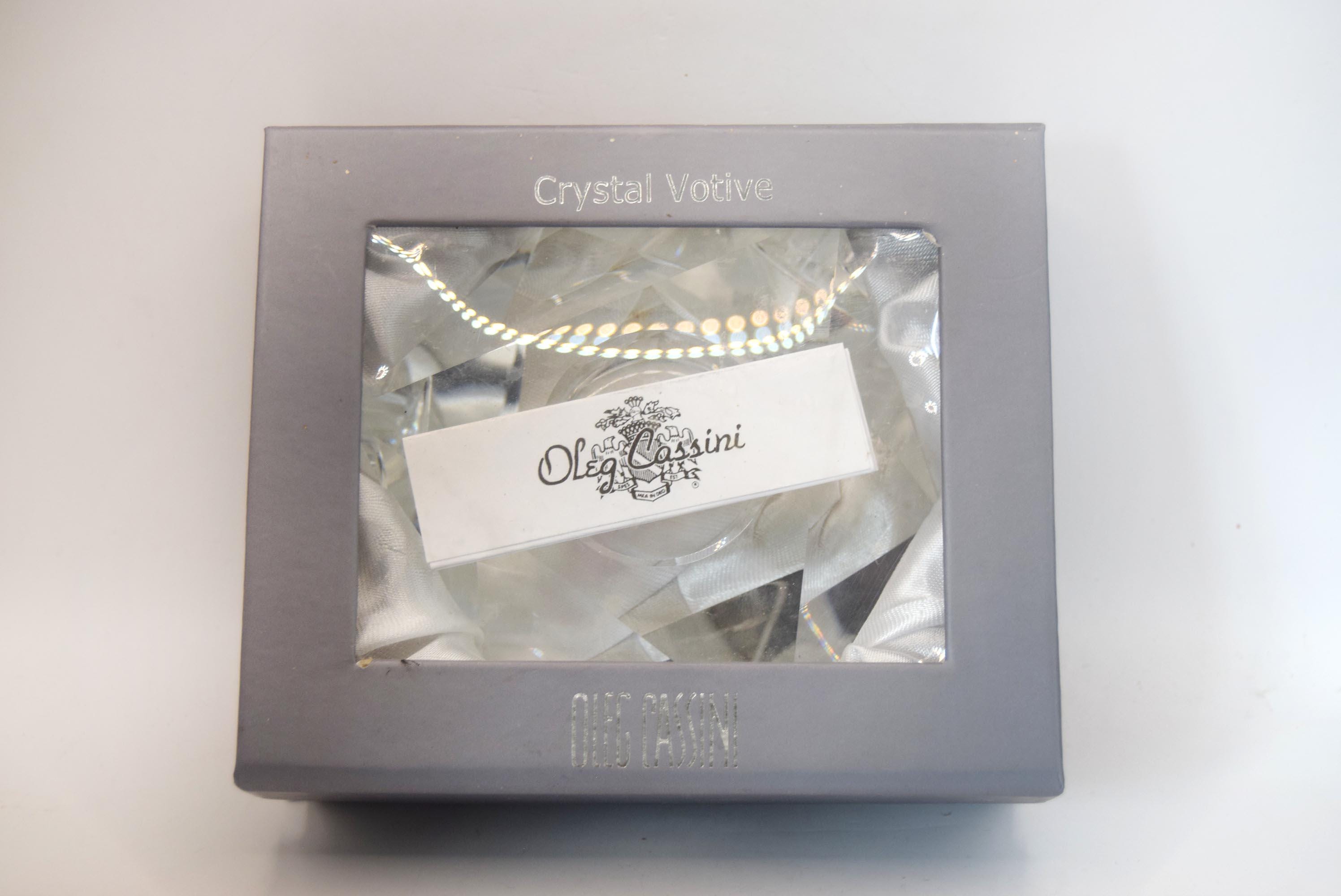 Signed Oleg Cassini Boxed Lead Crystal Votive Candle Tealight Holder