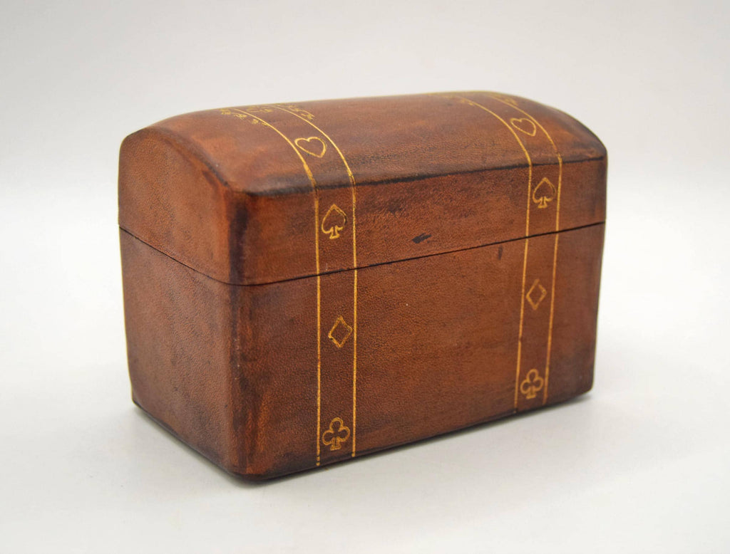 Vintage Italian Leather Playing Card Box - Mid-Century Florentine Gilt Leather