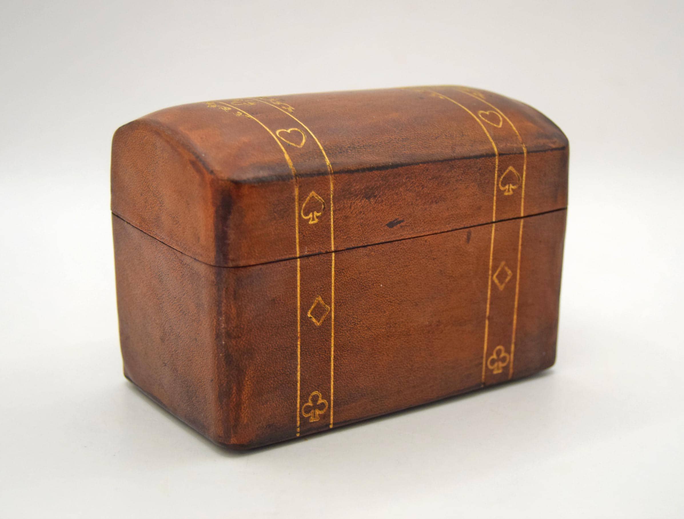 Vintage Italian Leather Playing Card Box - Mid-Century Florentine Gilt Leather