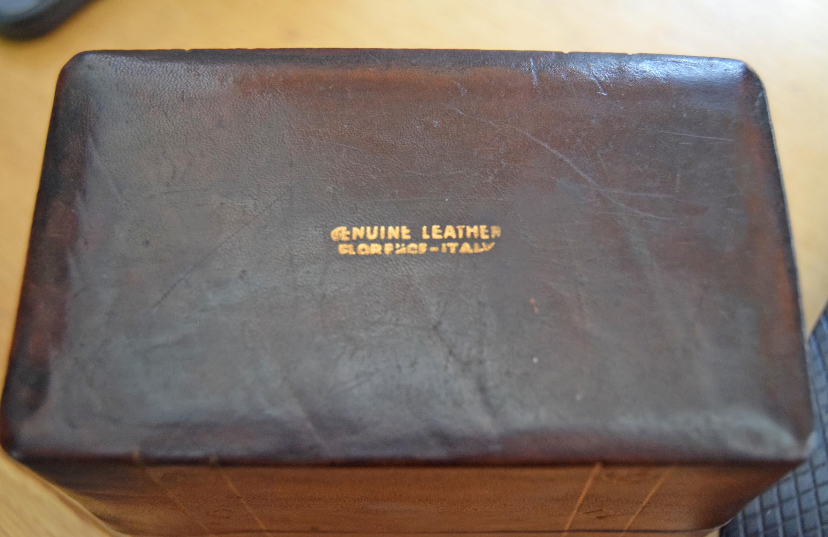 Vintage Italian Leather Playing Card Box - Mid-Century Florentine Gilt Leather