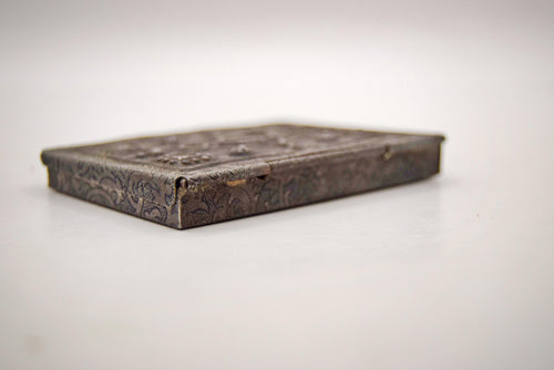 Antique Book Form Pocket Snuff Box, Victorian Stamped Steel Novelty Pill Case