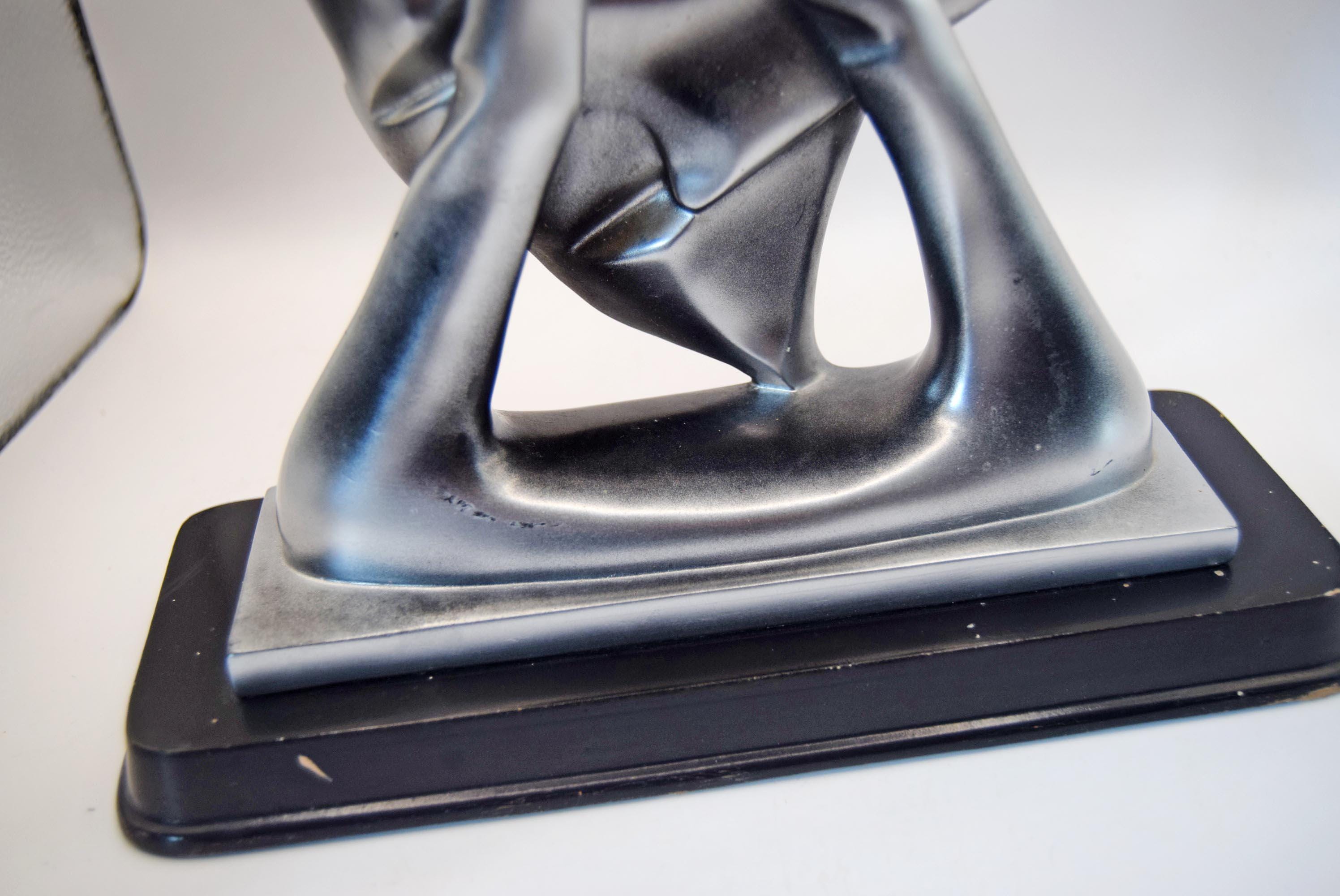 Abstract Couple Sculpture | Silver Resin | Dancing Figurine | 32cms