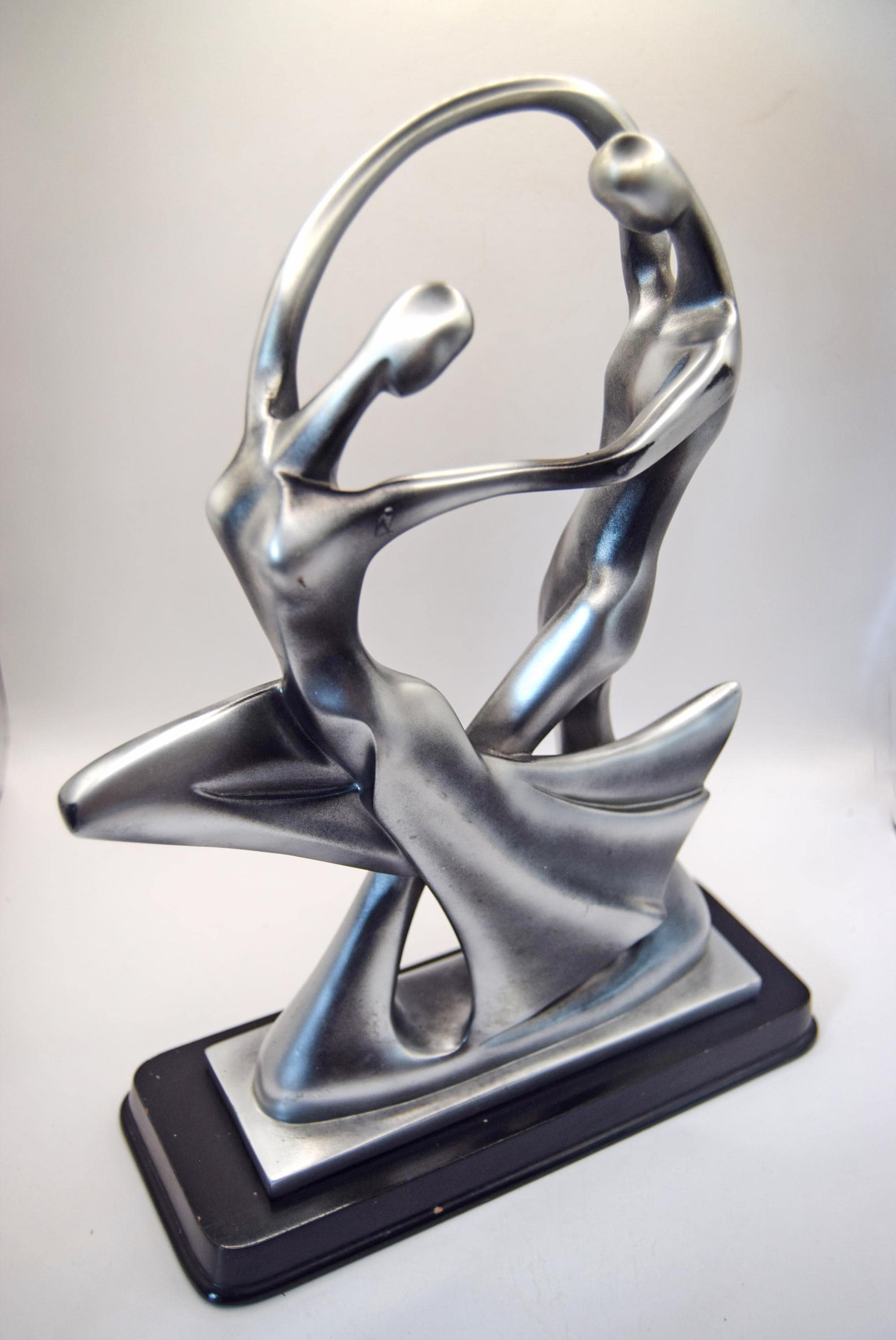 Abstract Couple Sculpture | Silver Resin | Dancing Figurine | 32cms