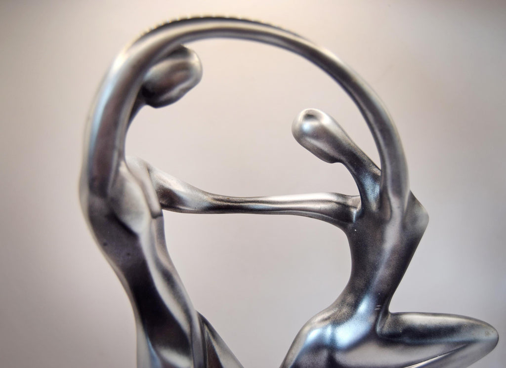 Abstract Couple Sculpture | Silver Resin | Dancing Figurine | 32cms