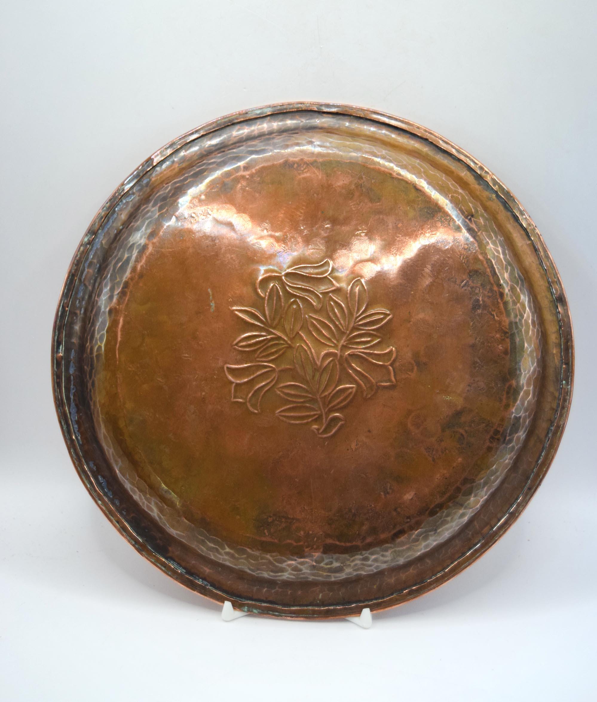 Antique Hugh Wallis Arts and Crafts Copper Plate Hand Hammered Signed HW