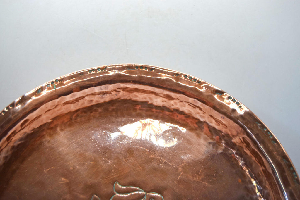Antique Hugh Wallis Arts and Crafts Copper Plate Hand Hammered Signed HW