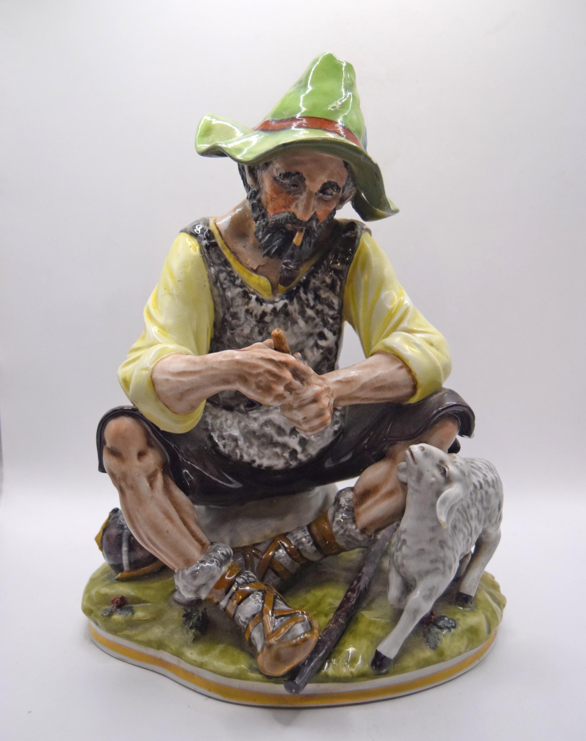 Vintage Sandizell Dresden Porcelain Shepherd Figurine 11.5" - Rare find
