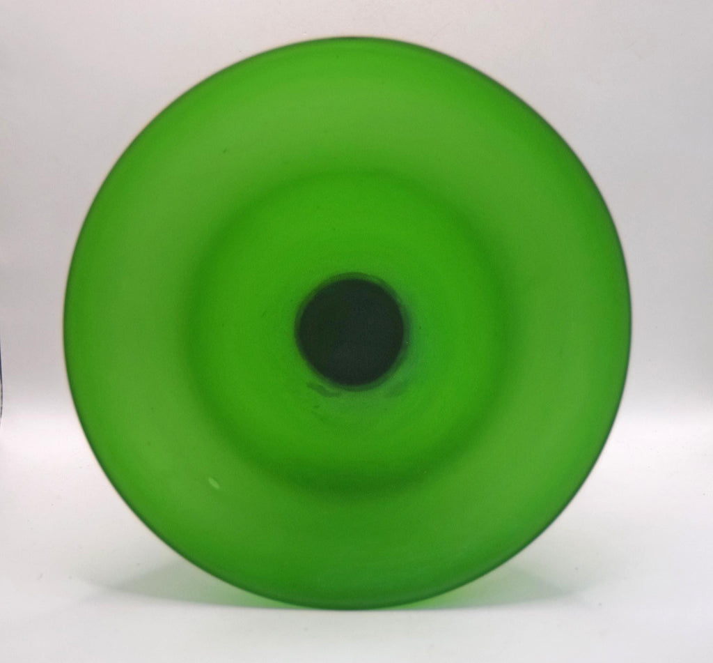 Vintage Zodax Hand Blown Frosted Green Glass Chalice Bowl | French Art Glass