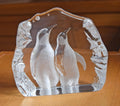 Vintage Mats Jonasson Maleras Sweden Crystal Glass Penguin Pair , Signed