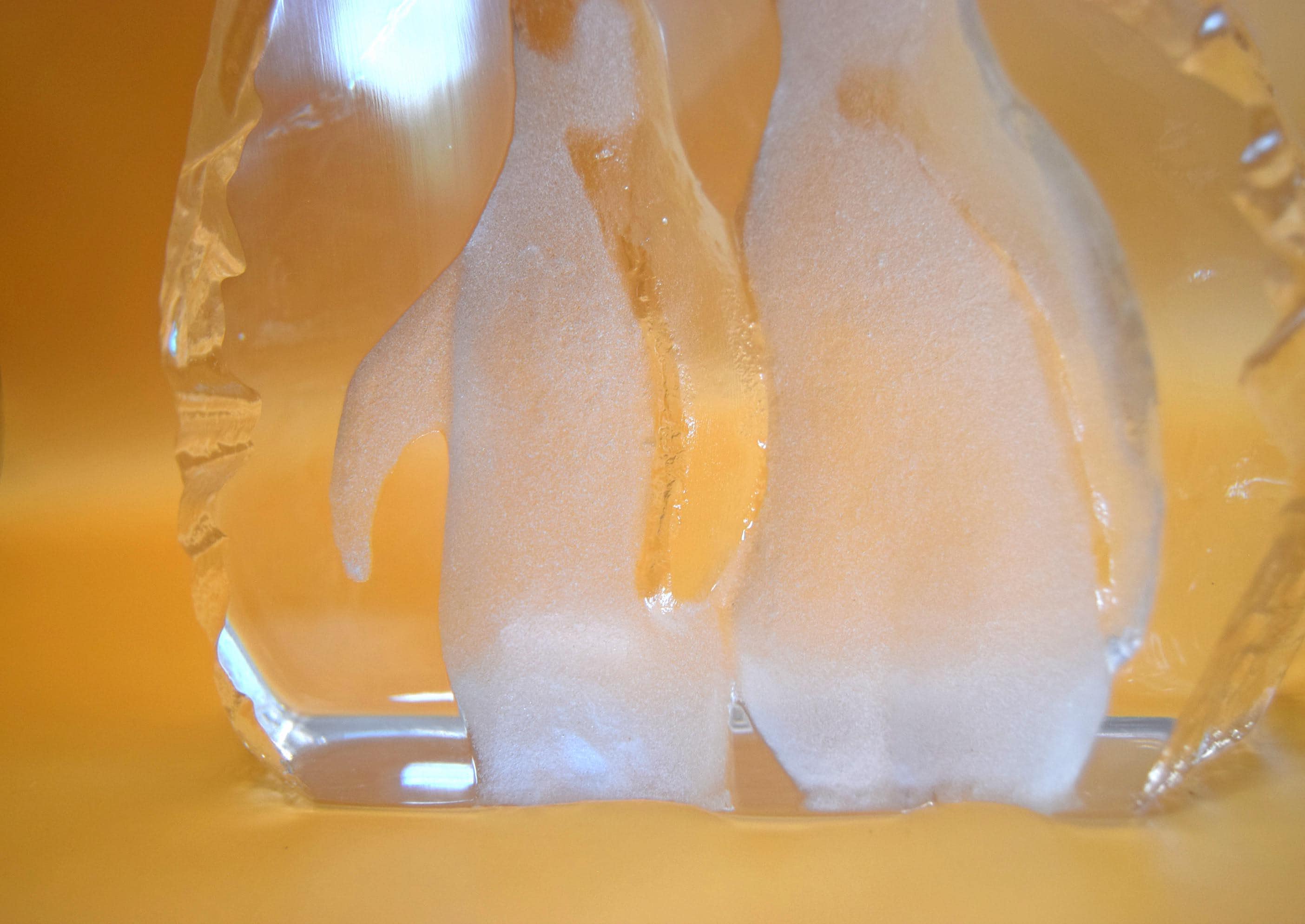 Vintage Mats Jonasson Maleras Sweden Crystal Glass Penguin Pair , Signed