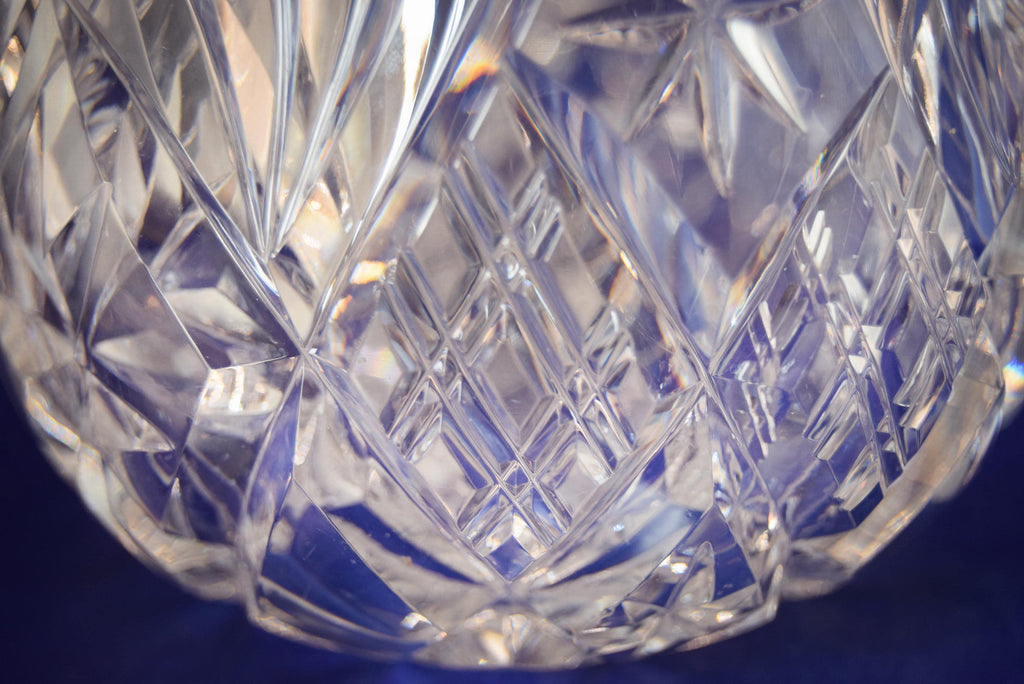 Vintage Heavy Cut Glass Bowl Hobstar and Fan, Scalloped Sawtooth Edge c1980s