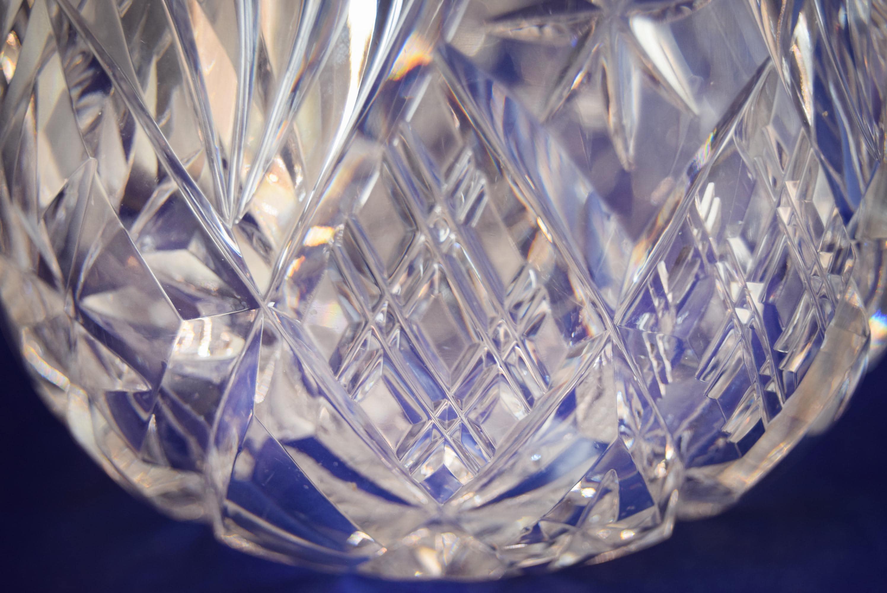 Vintage Heavy Cut Glass Bowl Hobstar and Fan, Scalloped Sawtooth Edge c1980s