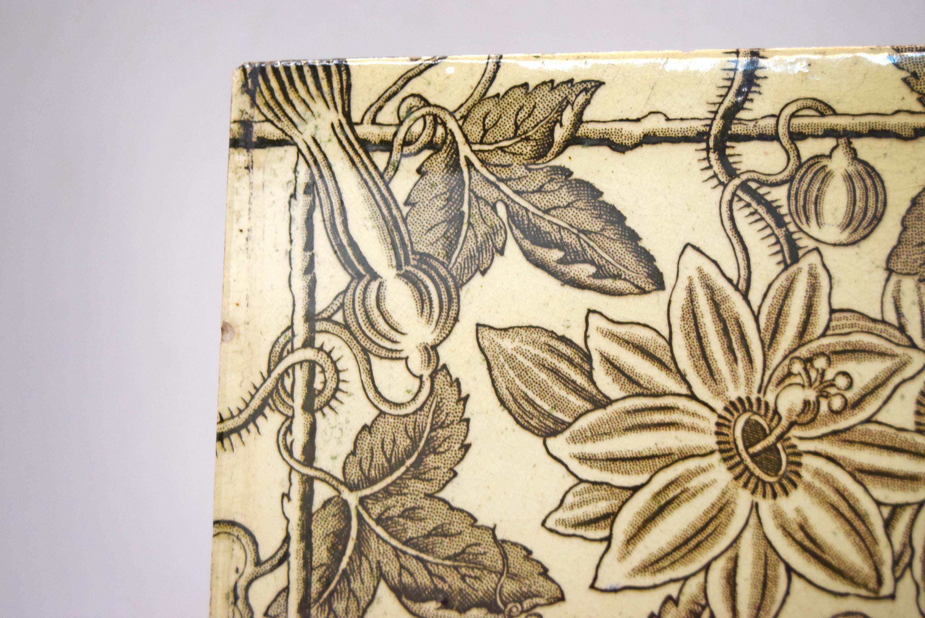 Antique Victorian Tile;Trellis Aesthetic Floral; Pattern #18812 Brown 6x6 VGC