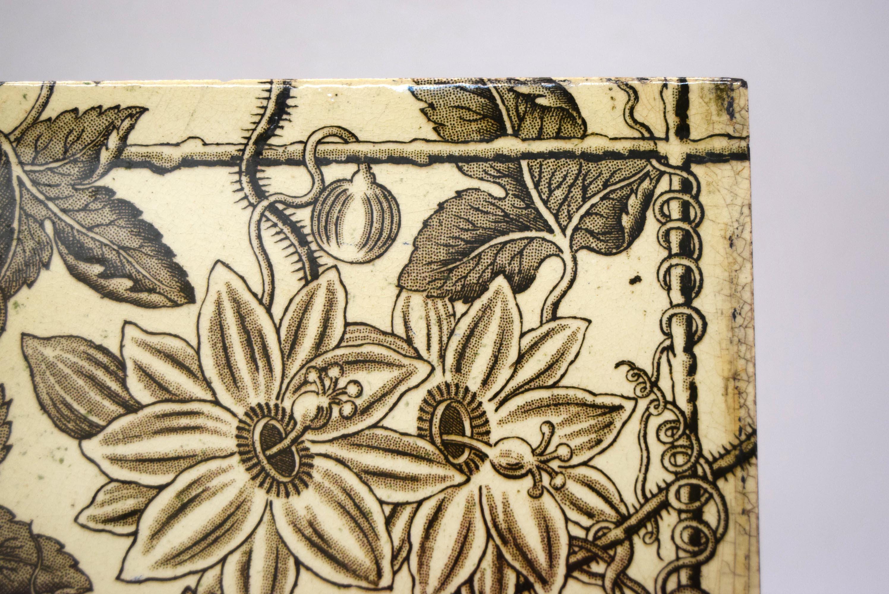 Antique Victorian Tile;Trellis Aesthetic Floral; Pattern #18812 Brown 6x6 VGC