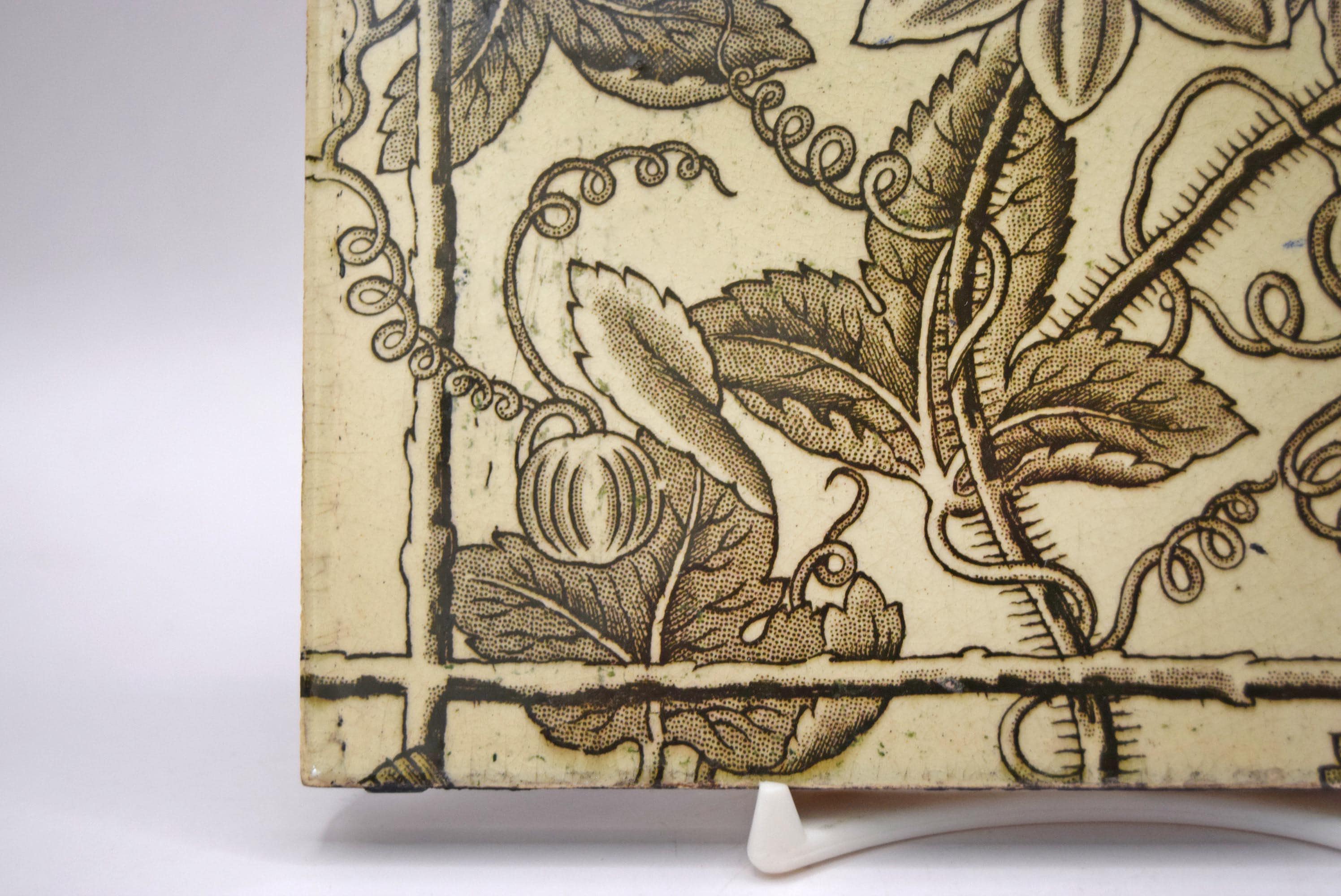 Antique Victorian Tile;Trellis Aesthetic Floral; Pattern #18812 Brown 6x6 VGC