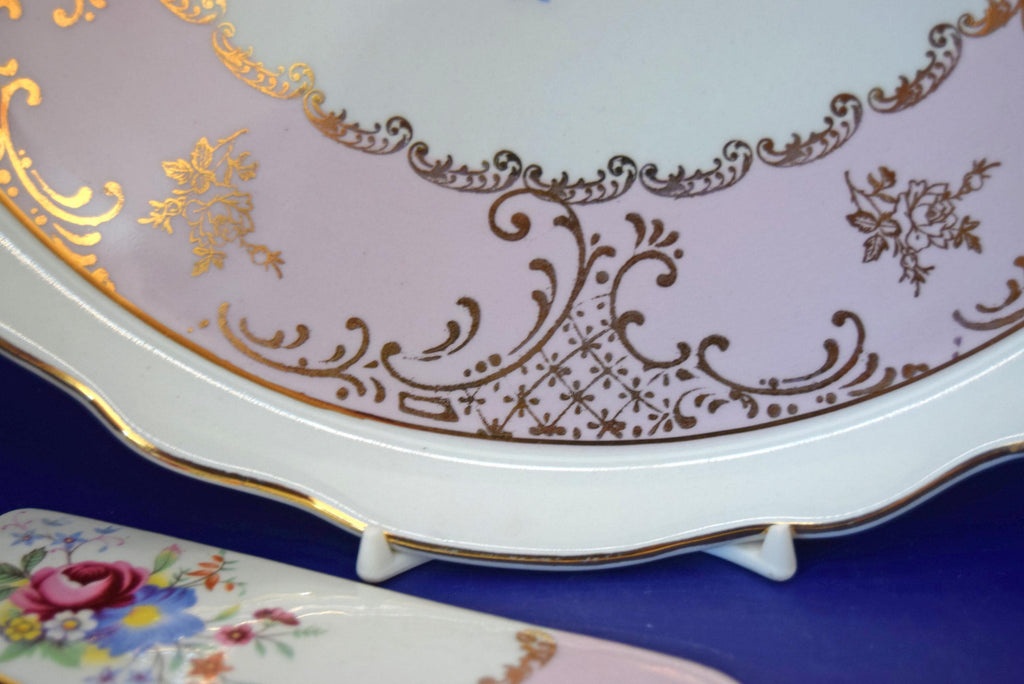 Vintage Old Foley James Kent Cake Plate and Server Set, Floral Bouquet Ceramic Cake Slice, Staffordshire England