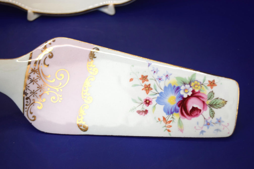 Vintage Old Foley James Kent Cake Plate and Server Set, Floral Bouquet Ceramic Cake Slice, Staffordshire England