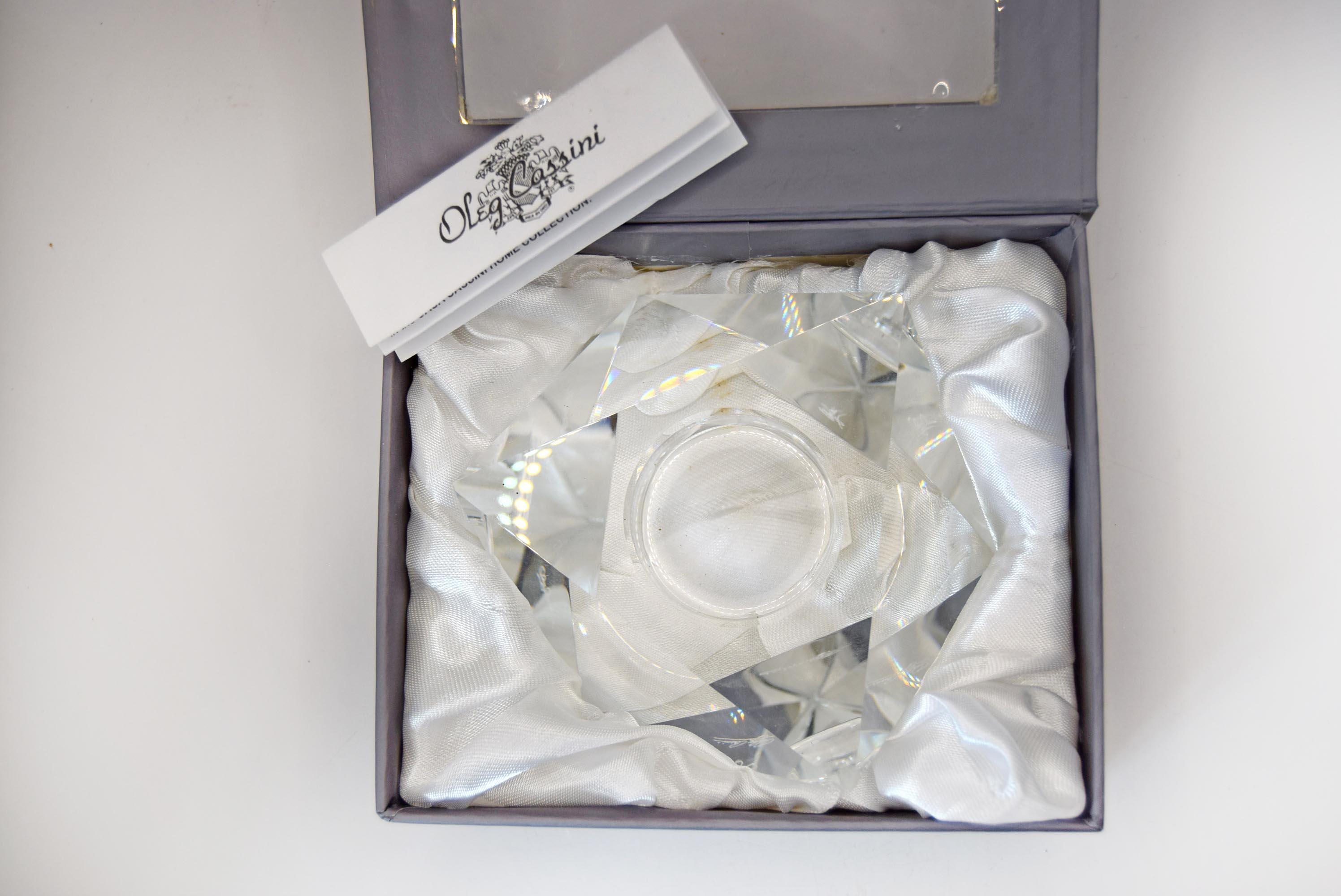 Signed Oleg Cassini Boxed Lead Crystal Votive Candle Tealight Holder