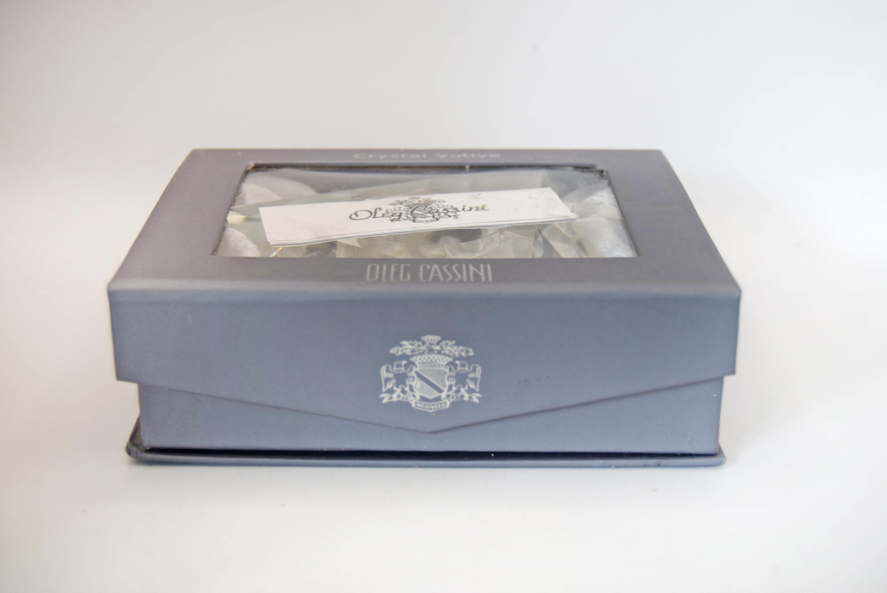 Signed Oleg Cassini Boxed Lead Crystal Votive Candle Tealight Holder