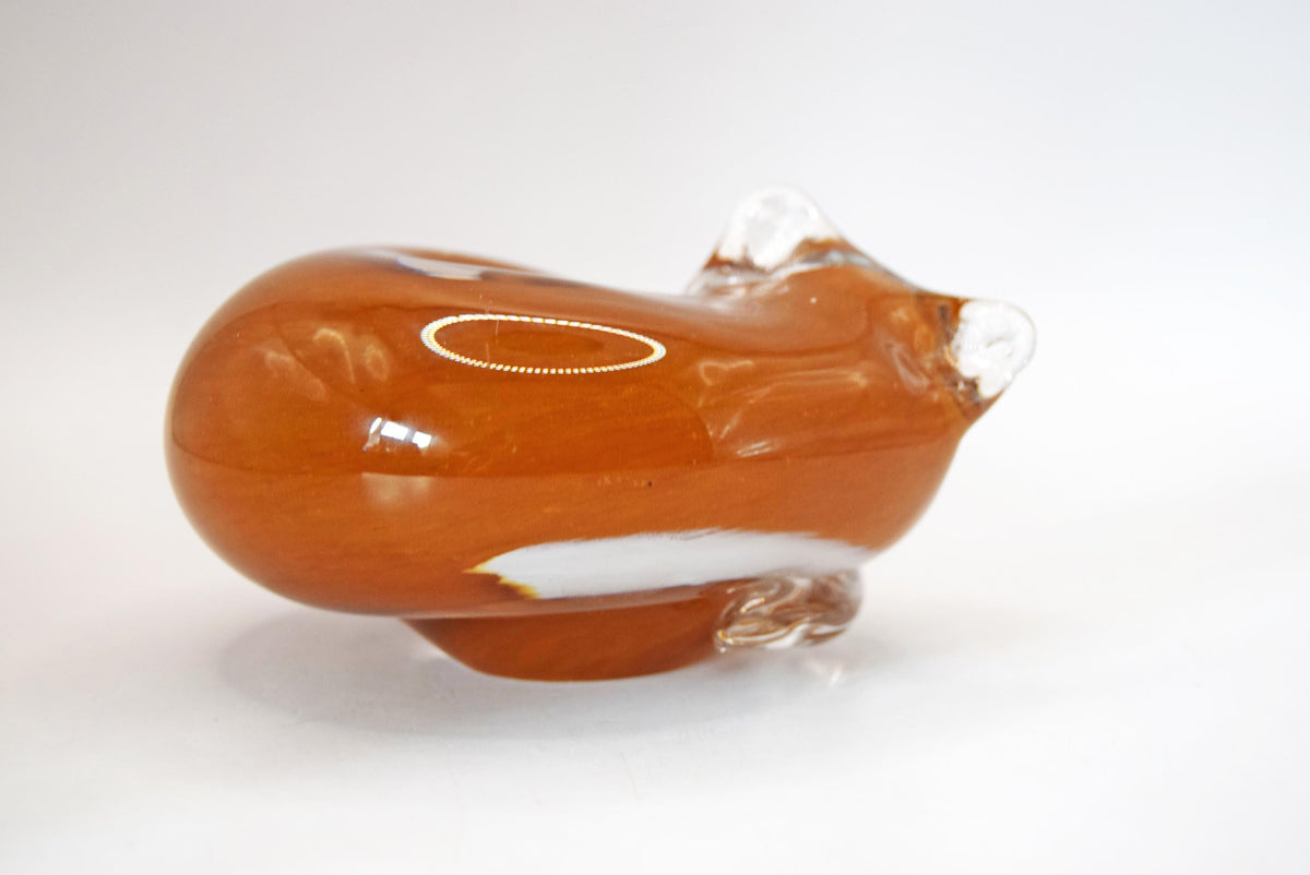Vintage Langham Glass Sleeping Cat Paperweight, Amber Topaz and White Handblown