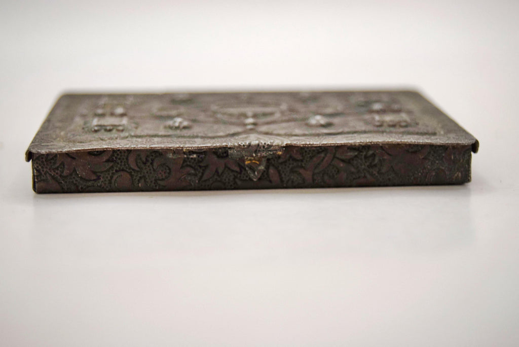 Antique Book Form Pocket Snuff Box, Victorian Stamped Steel Novelty Pill Case