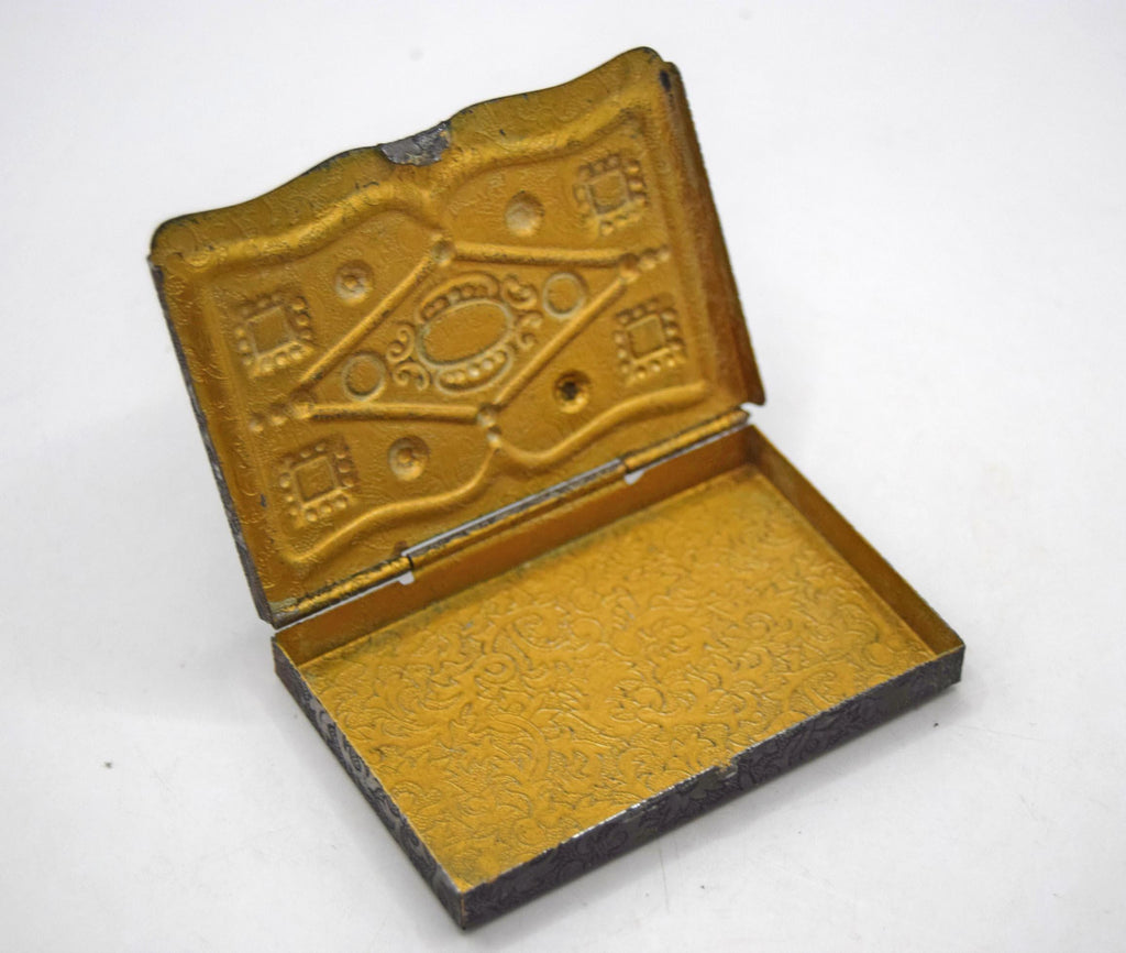 Antique Book Form Pocket Snuff Box, Victorian Stamped Steel Novelty Pill Case
