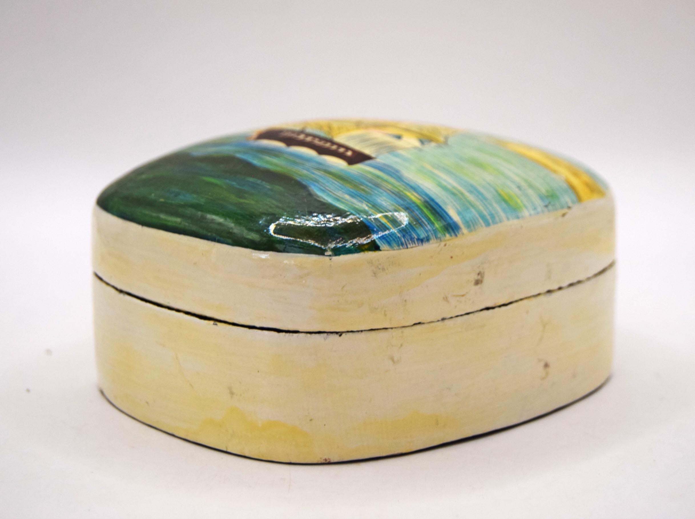 Vintage Papier Mache Trinket Box - Hand Painted Nautical Clipper Ship & Lacquer