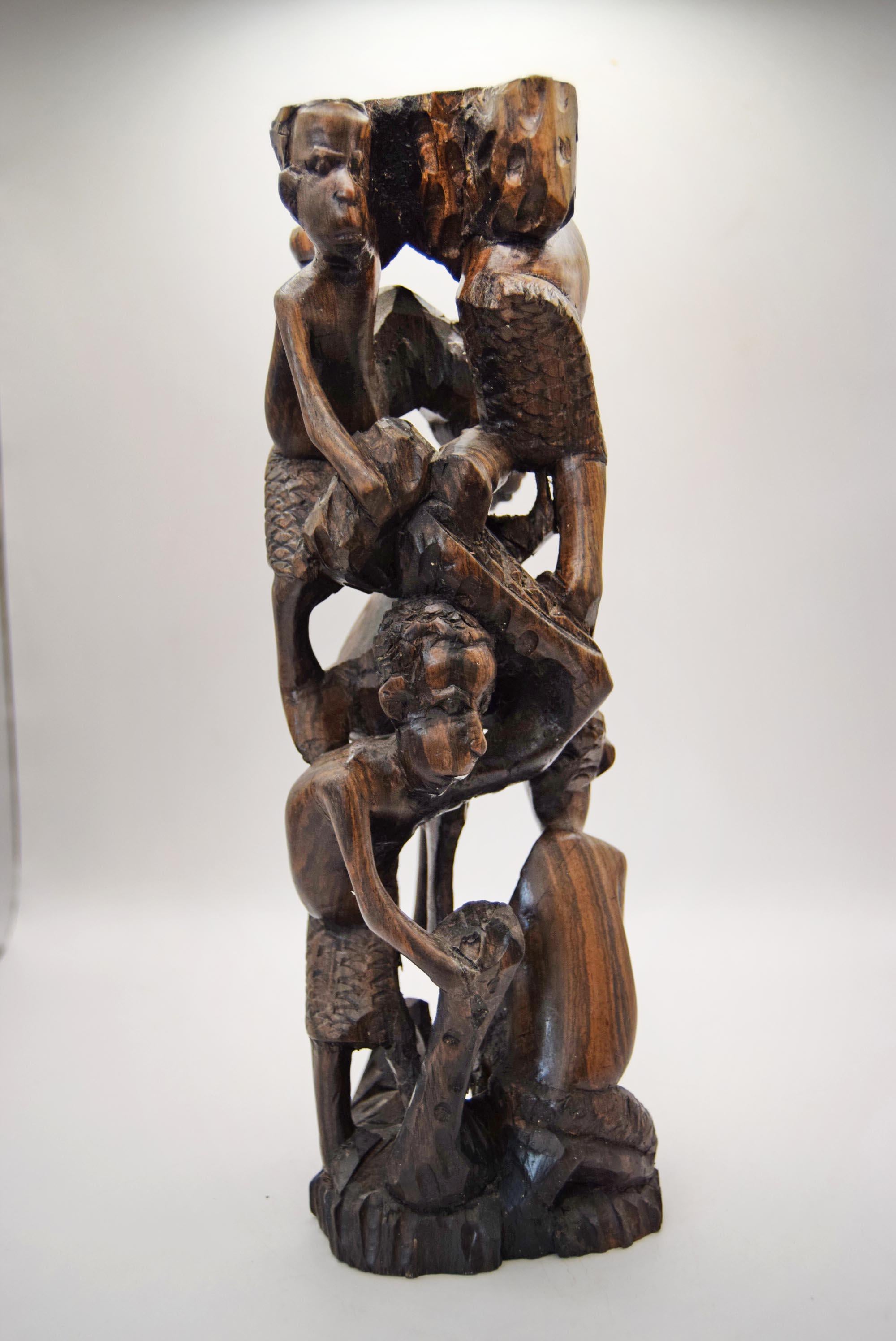 Vintage Makonde Tree of Life Sculpture | Hand Carved African Hard Wood Ujamaa