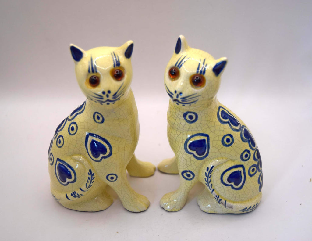 Pair of Vintage 1930s Gallé French Faience Ceramic Cats Hand-Painted