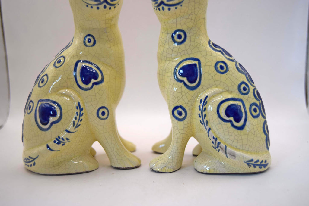 Pair of Vintage 1930s Gallé French Faience Ceramic Cats Hand-Painted
