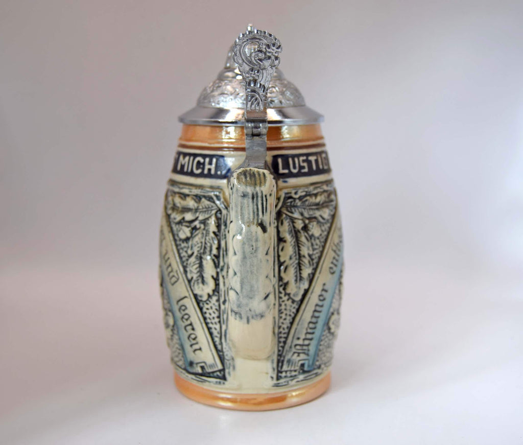 Vintage King Werk Lidded Beer Stein Ceramic Pewter Mug West Germany