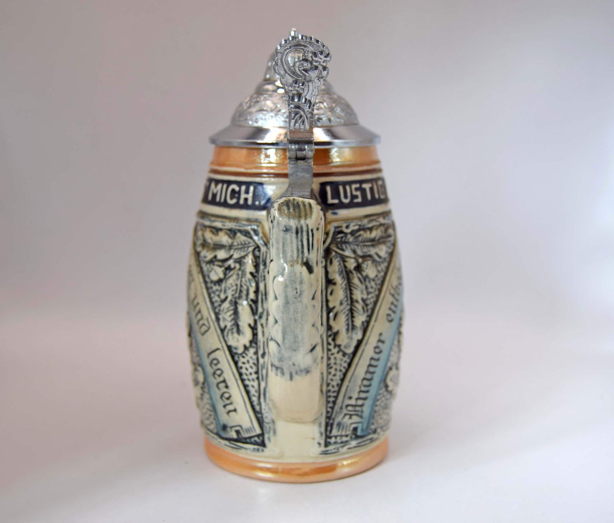 Vintage King Werk Lidded Beer Stein Ceramic Pewter Mug West Germany