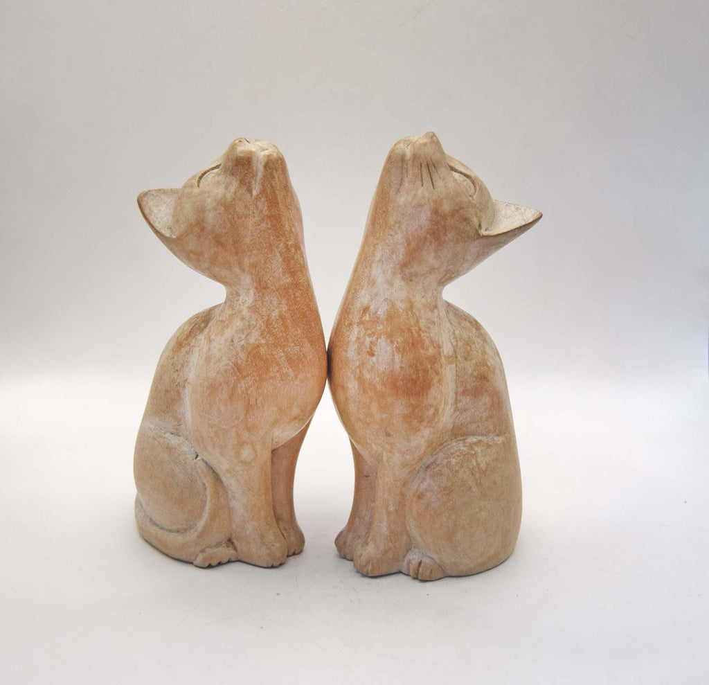 Pair of Vintage Hand Carved Wooden Cat Figurines 6" (15cms)