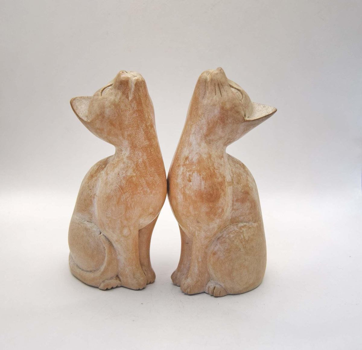 Pair of Vintage Hand Carved Wooden Cat Figurines 6" (15cms)