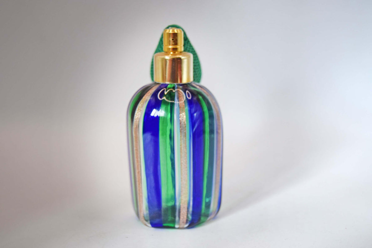 Pristine Vintage Murano Glass Perfume Atomizer | Blue Green Gold Aventurine Stripes
