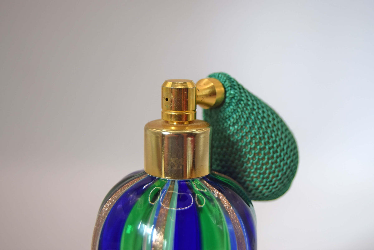 Pristine Vintage Murano Glass Perfume Atomizer | Blue Green Gold Aventurine Stripes