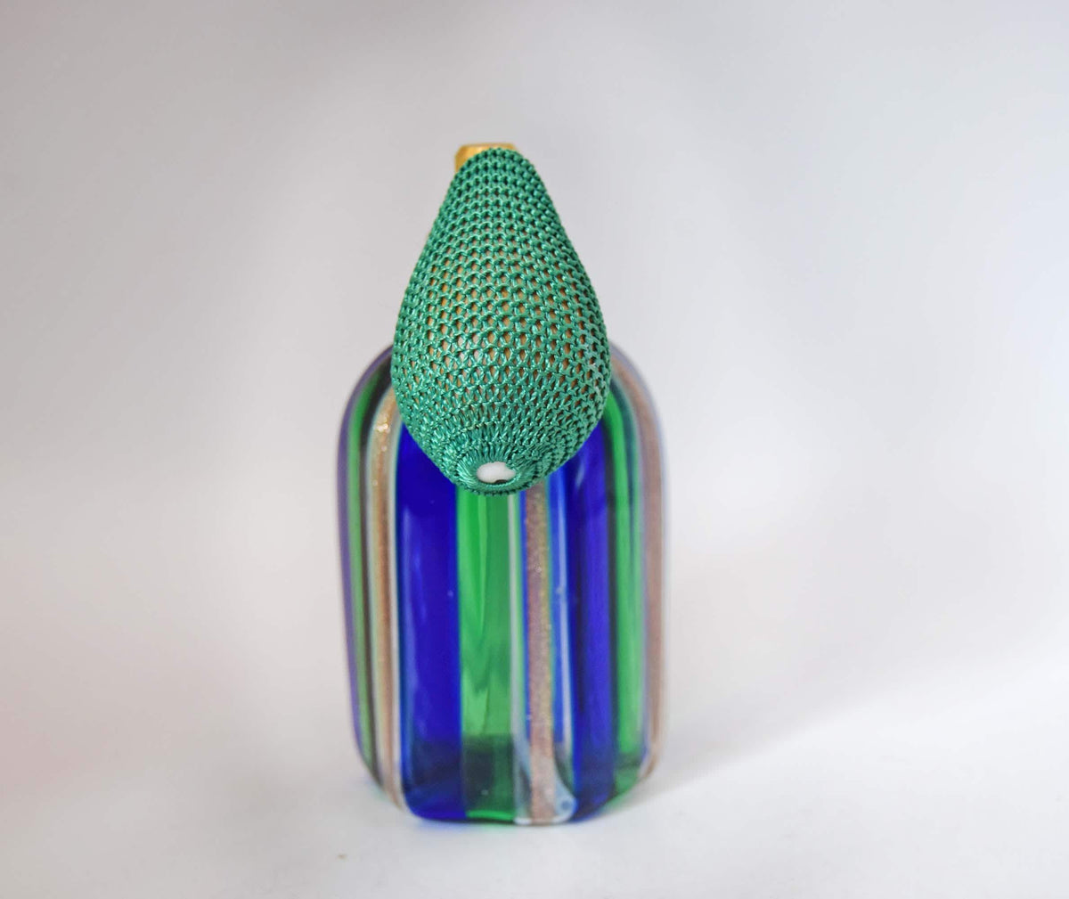 Pristine Vintage Murano Glass Perfume Atomizer | Blue Green Gold Aventurine Stripes