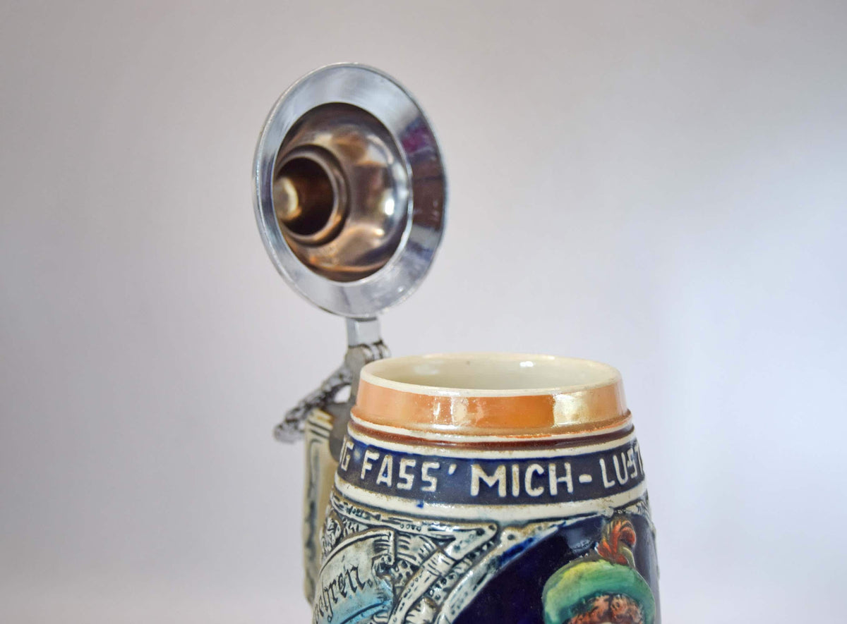Vintage King Werk Lidded Beer Stein Ceramic Pewter Mug West Germany