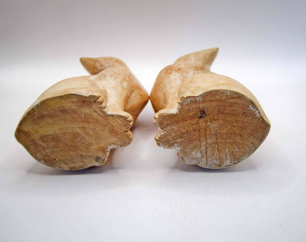 Pair of Vintage Hand Carved Wooden Cat Figurines 6" (15cms)