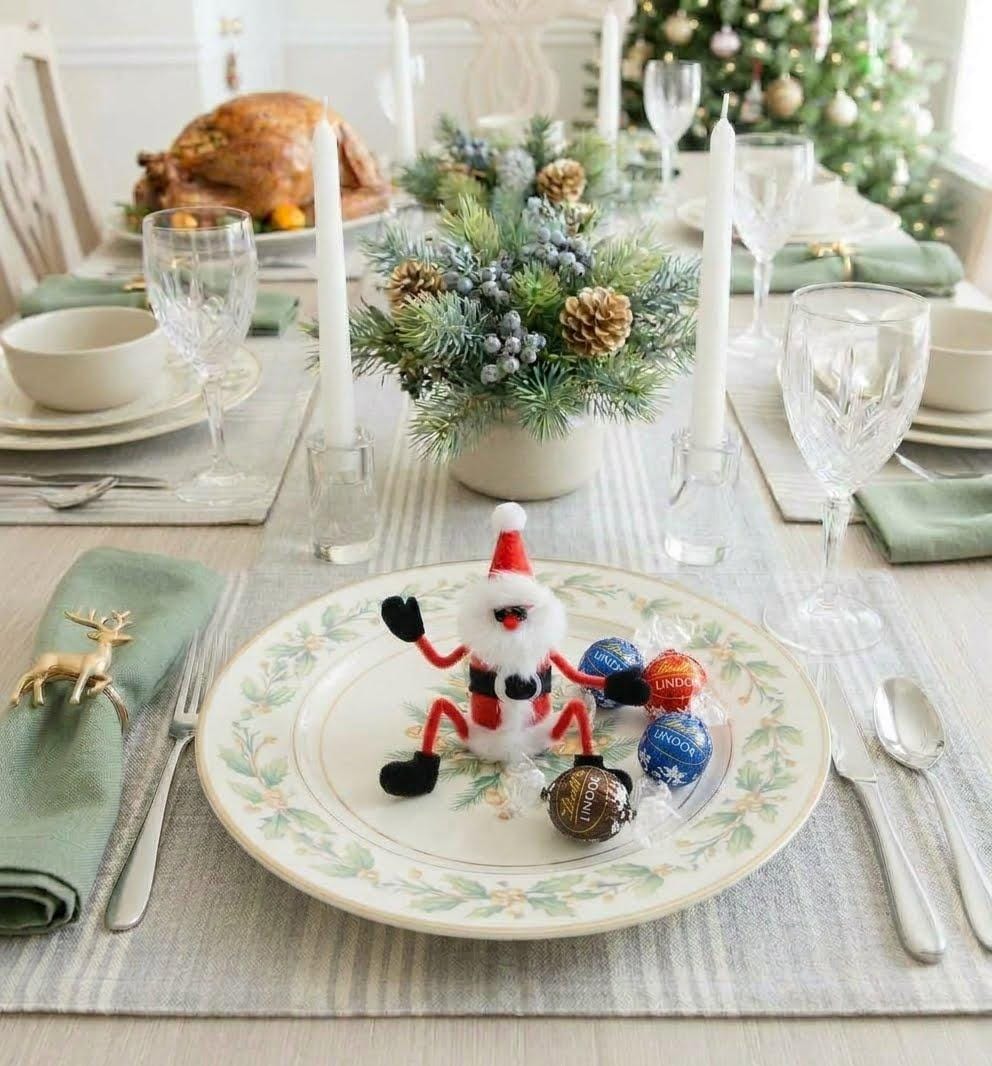 Handmade Santa Claus Place Setting; Christmas Tree Ornament; Shelf Sitter Decoration