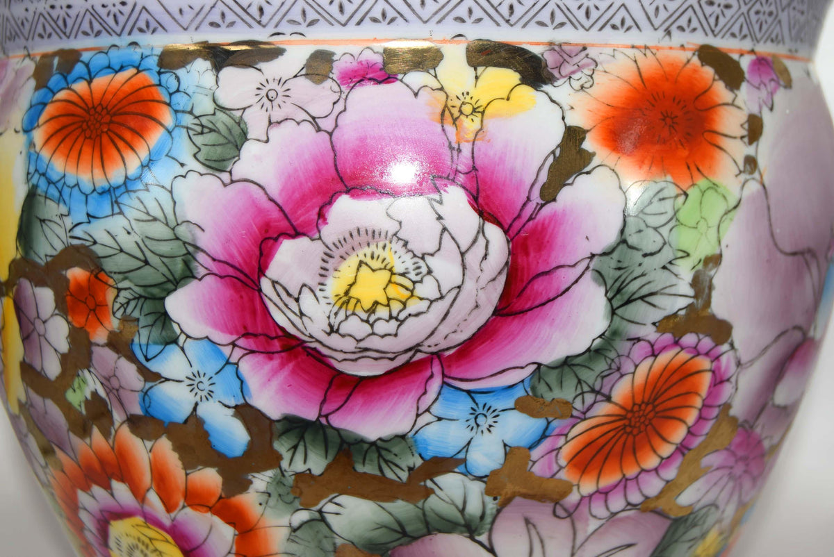 Vintage Chinese | A Thousand Flowers | Millefleur Jardiniere Hand Painted Planter Fish Bowl