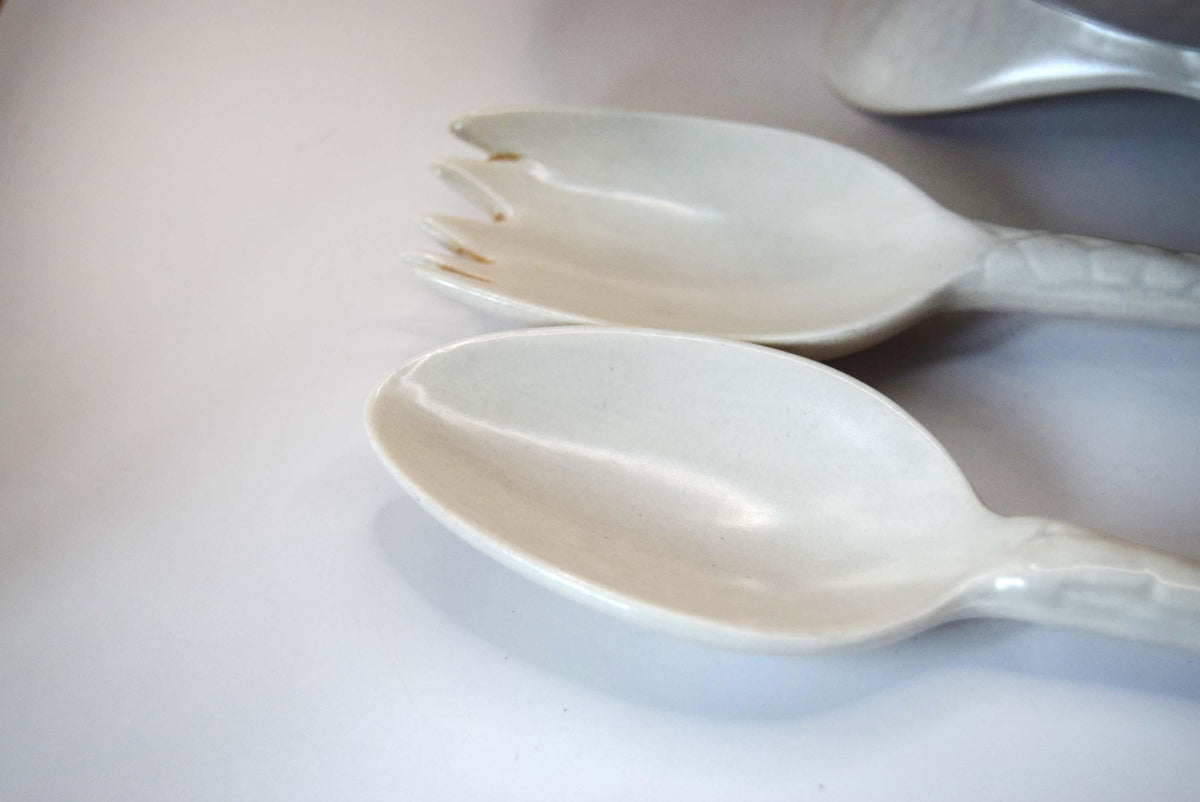 Vintage 1930s Crown Devon Fuchsia Leaf Salad Bowl Set with Servers | Pristine Condition