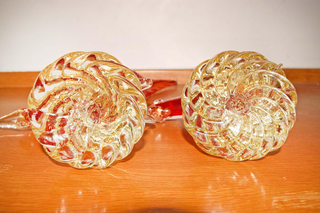 2 x Large Vintage Murano Glass Pheasant Birds - Red Sommerso & Gold Aventurine