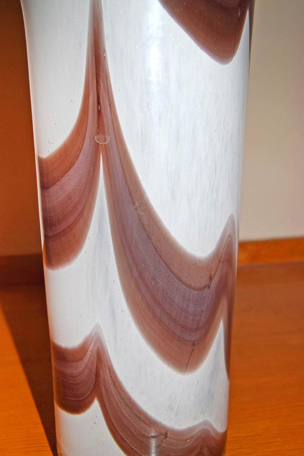 Oberstdorfer Glashutte Handkerchief Vase Large 14 inch | Hand Blown Marbled Glass White Brown Fazzoletto