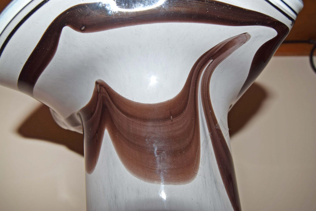 Oberstdorfer Glashutte Handkerchief Vase Large 14 inch | Hand Blown Marbled Glass White Brown Fazzoletto