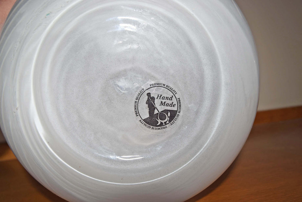 Vintage IKEA Art Glass Vase 13 inch - Mouth Blown White Swirl Lattimo Filigree Pattern, Rare Scandinavian Glass